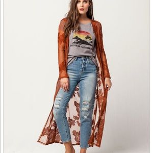 Women’s Rust Embroidered Maxi Kimono